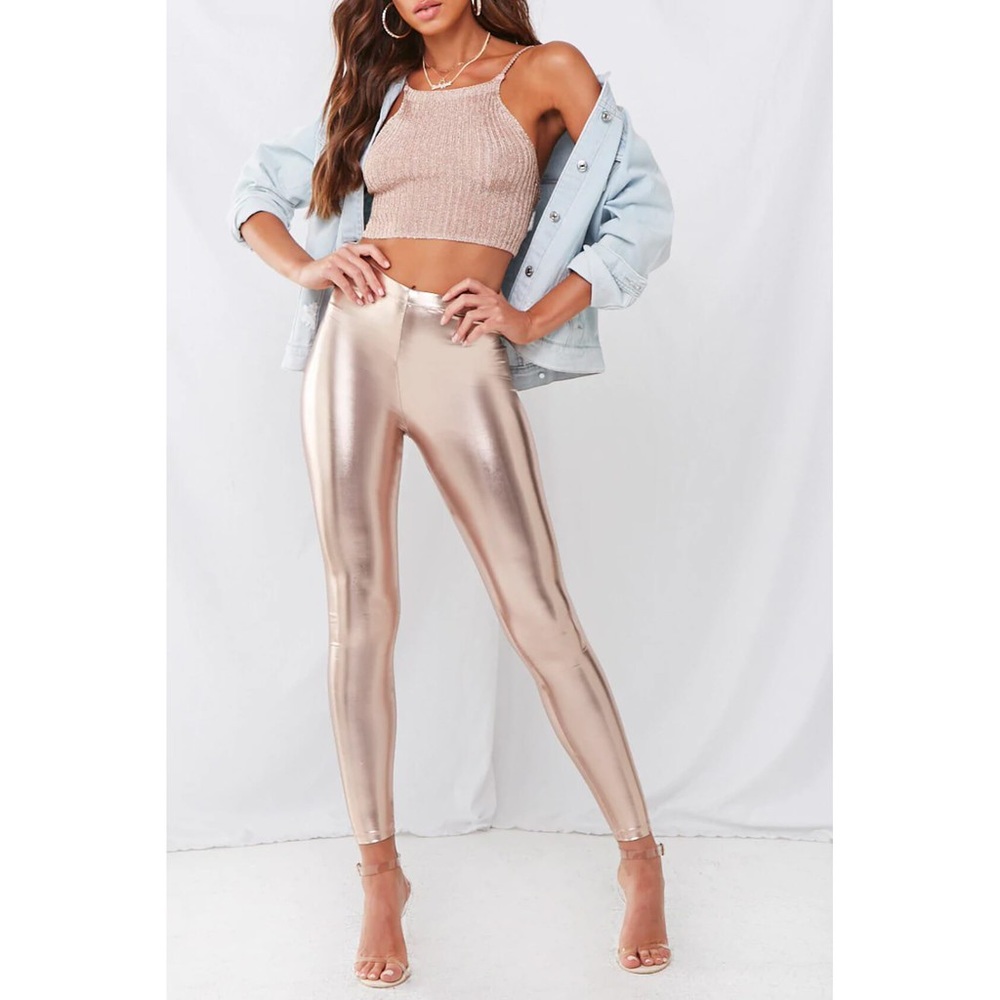 Forever 21 Metallic Rose Gold Leggings